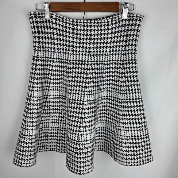 Classic Concepts Mini Skirt Sz Large Houndstooth ALine Pullon Black White Preppy - Picture 2 of 8